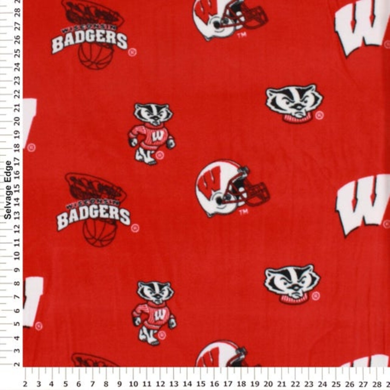 Licensed NCAA University of Wisconsin Allover Red Fleece WIS-035 Fabric by the Yard
